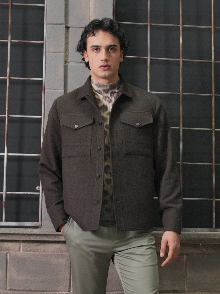 Kurtka koszulowa z wełny jaka brązowa