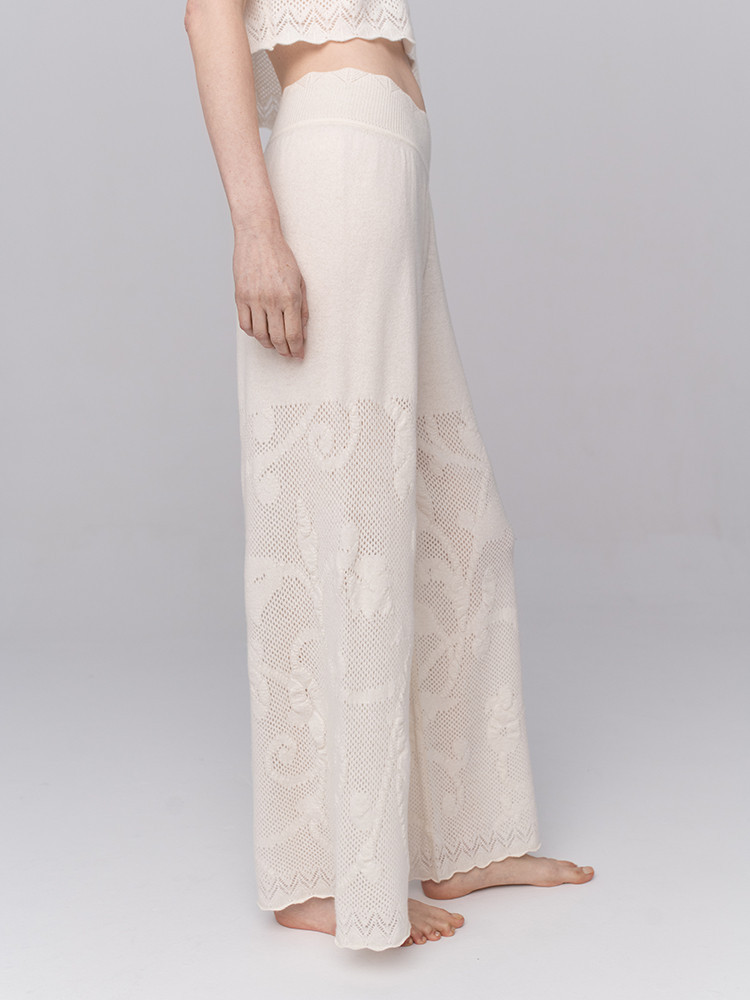 Spodnie kaszmirowe z ażurem