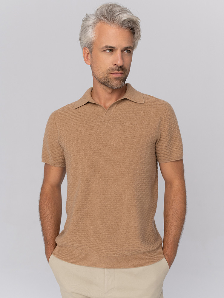 Kaszmirowa koszulka polo z ozdobną fakturą