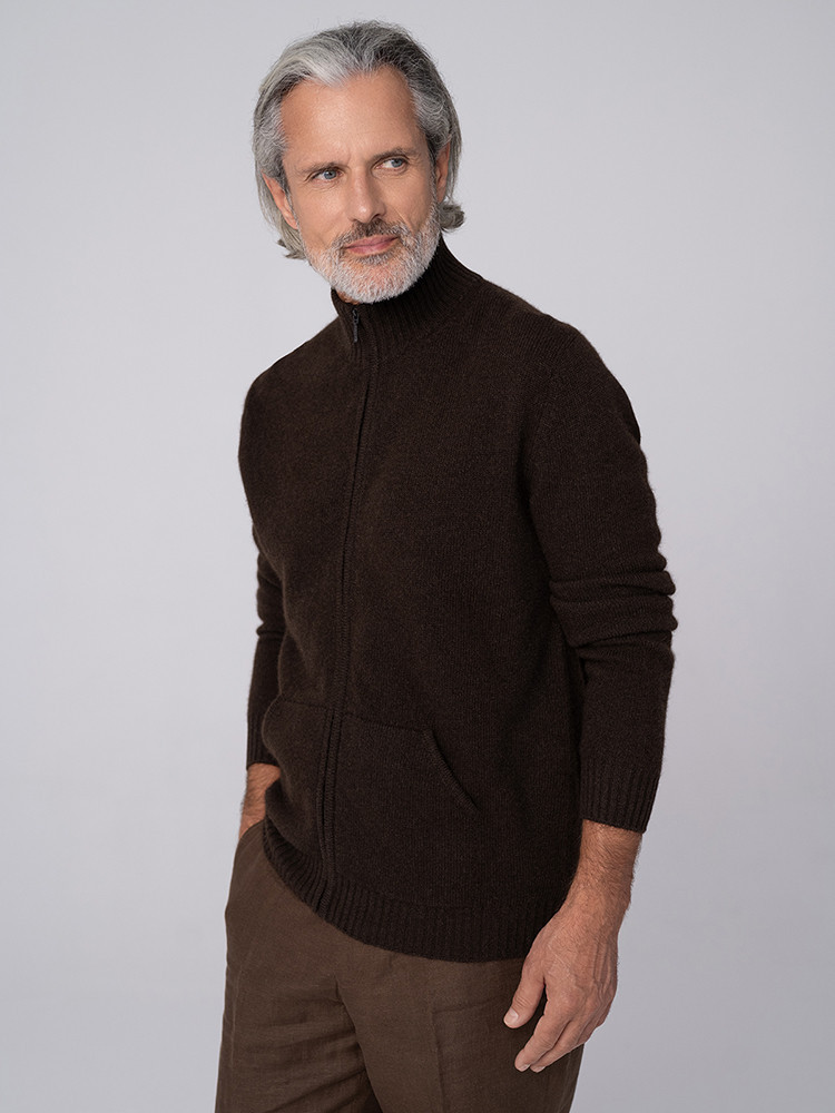 Sweter z wełny jaka z zamkiem