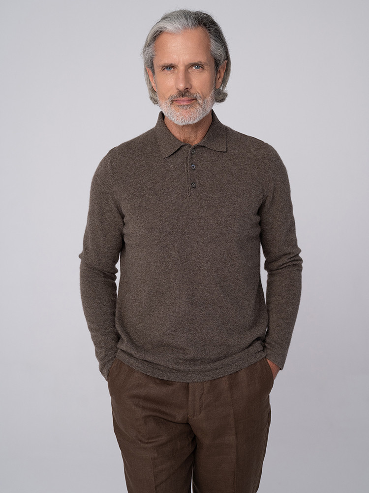 Sweter polo z wełny jaka
